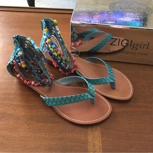Zigi Girl Turquoise and Multicolor Beaded Sandles